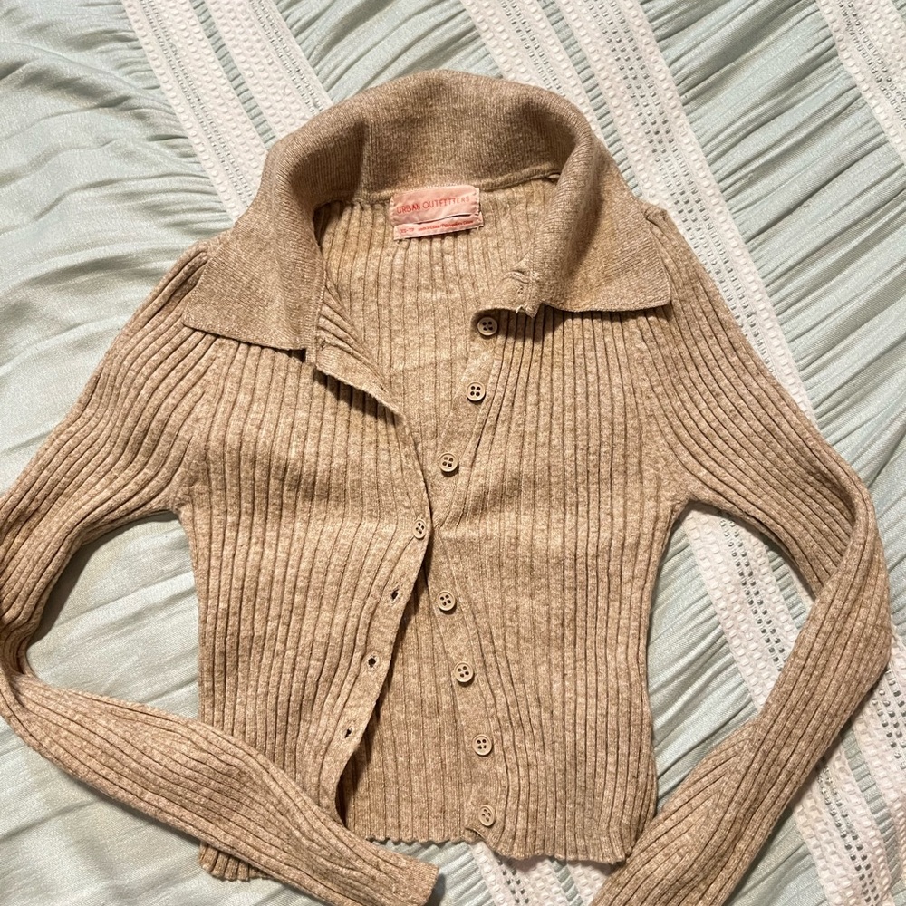 Urban Outfitters Tan Ribbed Cardigan